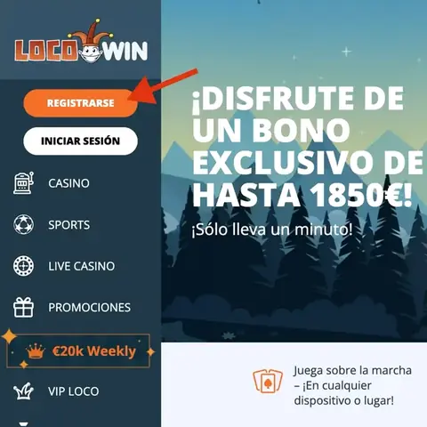 Paso 1 registro LocoWin Casino — clic en Registrarse