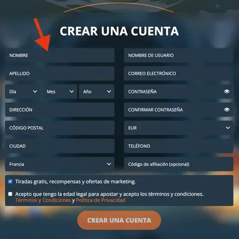 Paso 2 registro LocoWin Casino — introducir email y contraseña